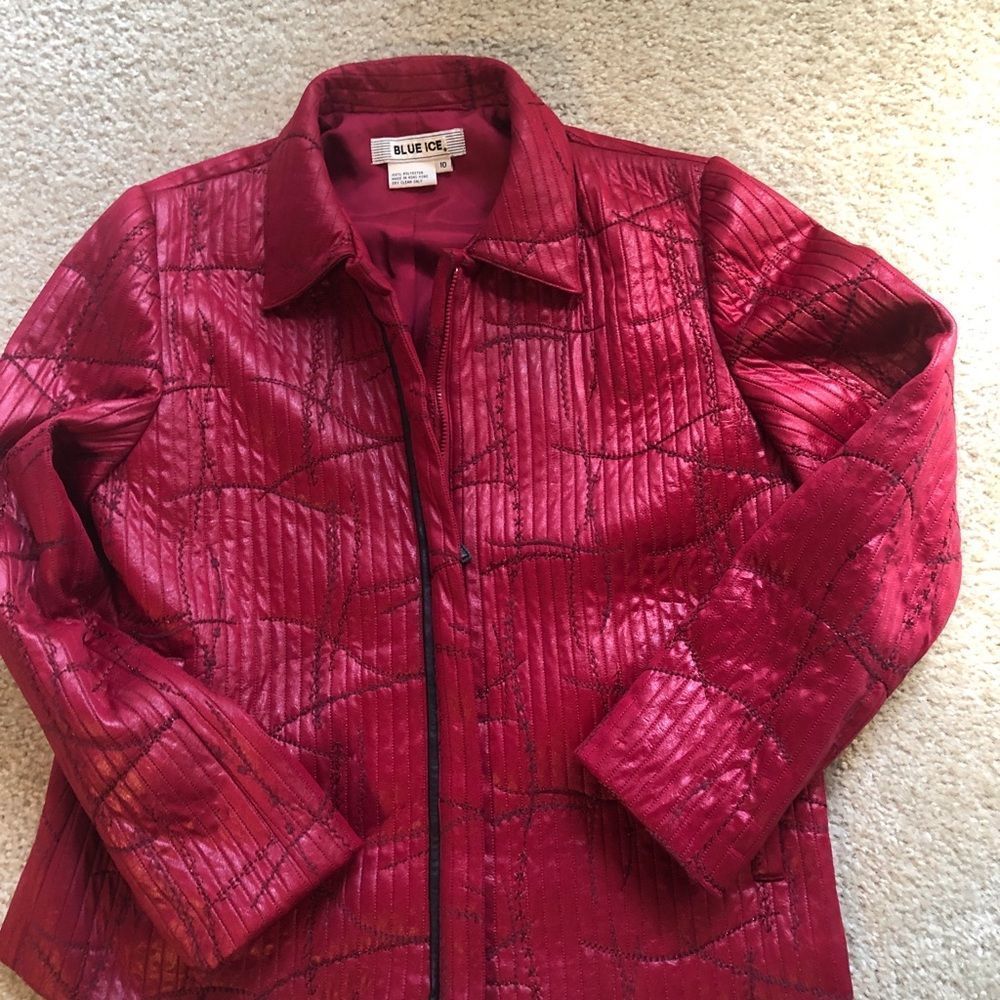 Blue Ice Red Quilted Jacket Sz 10